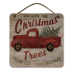 Courtside Market Pick Up Truck Trees 12x12 Hanging Artboard with Twine - 1 of 2