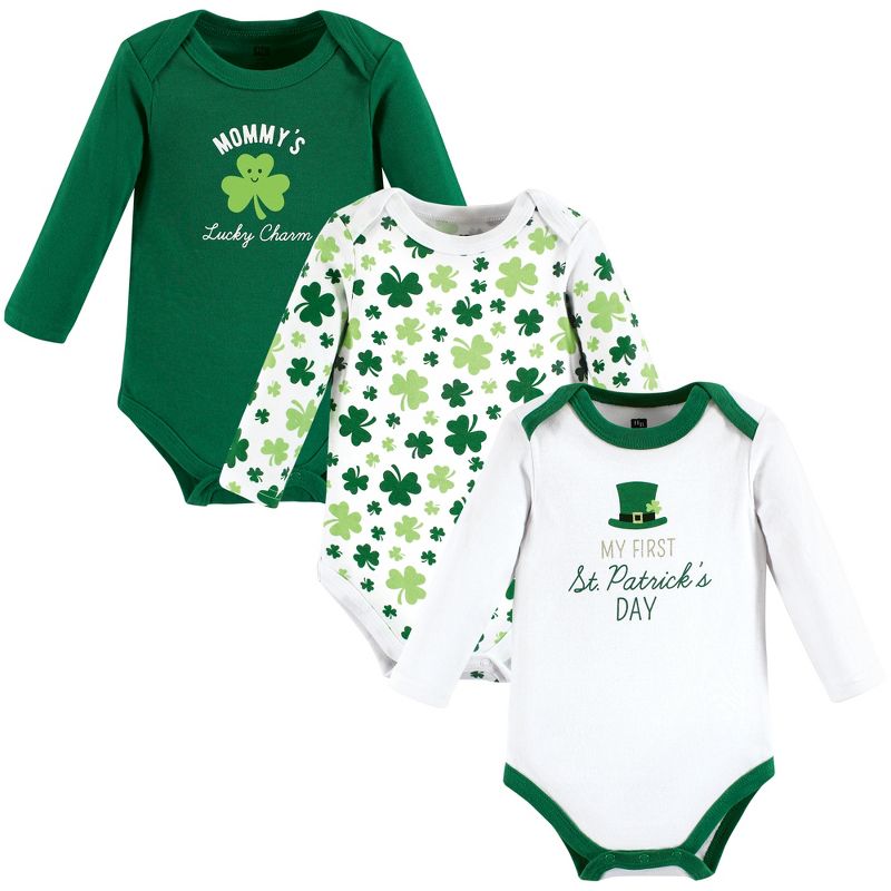 Hudson Baby Infant Boy Cotton Long-Sleeve Bodysuits, Lucky Charm, 1 of 6