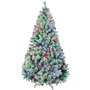 HOMCOM 7.5 FT Prelit Artificial Christmas Tree Holiday Decoration with Snow-flocked Branches, Warm White or Colorful LED Lights