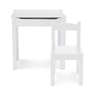 White Wooden Child's Writing Desk with Lift-Top and Chair