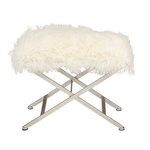 Modern Faux Fur Stool White Olivia, White Fuzzy Chair For Vanity