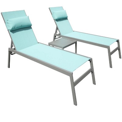 36.10”Aluminum Pool Lounge Chairs with Side Table, Outdoor Adjustable Recliner