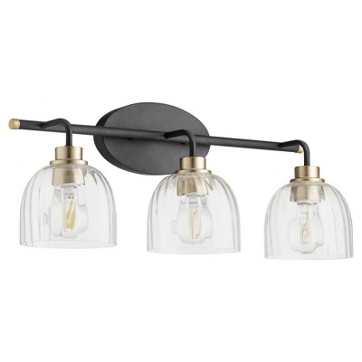 Quorum Lighting Espy 3-Light Vanity, Noir/Aged Brass, Glass, 23.5W, 9.25H, 7D