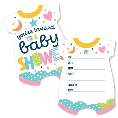 Big Dot of Happiness Colorful Baby Shower - Shaped Fill-In Invitations - Gender Neutral Party Invitation Cards with Envelopes - Set of 12