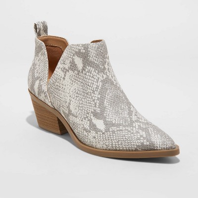 white snake print booties