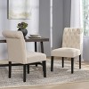 Ivory Linen Upholstered Dining Chair Set of 2 with Contemporary Rolltop Tufted High Back & Wood Legs for Dining Room-Baofuwish - 2 of 4