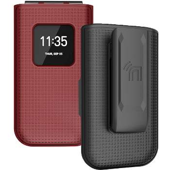 Case for Consumer Cellular Link II, Nakedcellphone [Grid Texture] Slim Hard Shell Protector Cover for Link 2 Flip Phone (Z2335CC) - Red