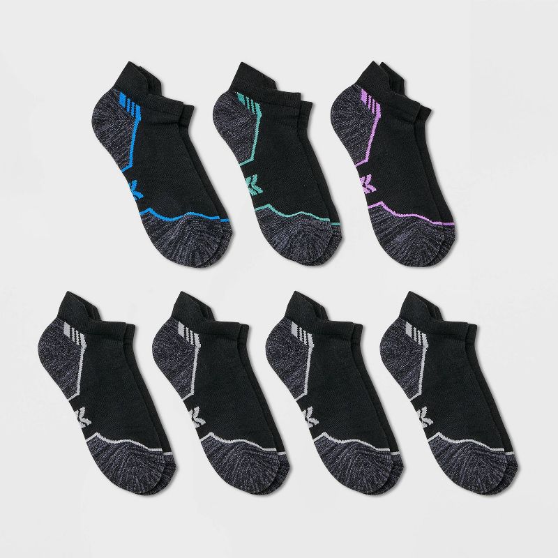 Women&#39;s Cushioned Active Striped 6+1 Bonus Pack No Show Tab Athletic Socks - All In Motion&#8482; Black 4-10, 1 of 5