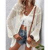Women's Crochet Cardigan Light Weight Long Sleeve Tie Front Hollow Out Thin Cardigan - 3 of 4