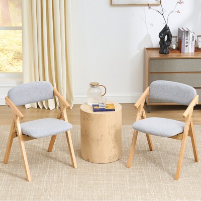 Padded Folding Chairs 2 Pack, Foldable Dining Chairs with Padded Seat and Back, Mid Century Modern Chair for Living Room