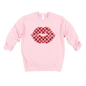 Simply Sage Market Women's Graphic Sweatshirt Checkered Lips - 1 of 4