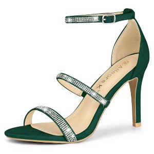 Allegra K Women's Strappy Rhinestone Stiletto Heel Heel Sandals - 1 of 4