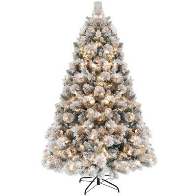 6.5 ft Prelit Flocked Artificial Christmas Tree with 350 Clear Lights, 1107 Tips