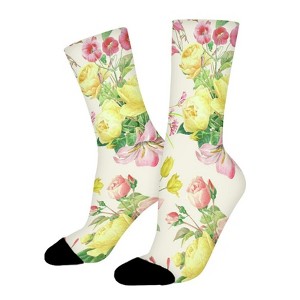Charm Flowers Women Printed Crew Socks Funny Funky Socks Soft Polyester Novelty Gifts for Artists Men - 1 of 1