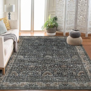 Washable Antique Distressed Area Rugs for Living Room, Modern Non Slip Vintage Print Accent Carpet Floor Mat for Bedroom Dining Office Farmhouse - 1 of 4
