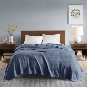 100% Cotton Ultra Soft Solid Bed Blanket, Waffle Weave Lightweight Breathable Blanket for Hot Season - 1 of 4