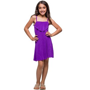 Girls Shimmery Spaghetti Strap Knee Length Dress - 24sevenKid™ - 1 of 4