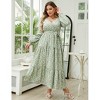 V Neck Maxi Wrap Dress for Plus Size Women Long Sleeves High Waist Ruffle Casual Belt Dress - 4 of 4