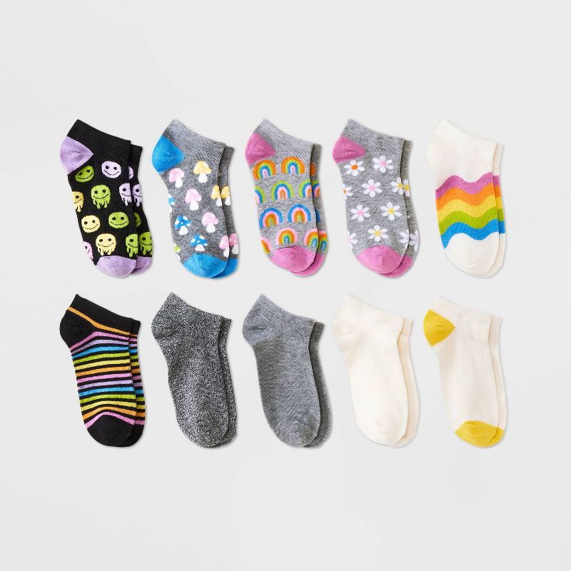 Women&#39;s 10pk 90s Icons Floral Print Low Cut Socks - Xhilaration&#8482; Assorted Colors 4-10, 1 of 5