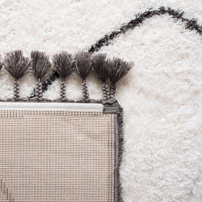 Gray and Cream Diamond Shag Square Area Rug with Tassels