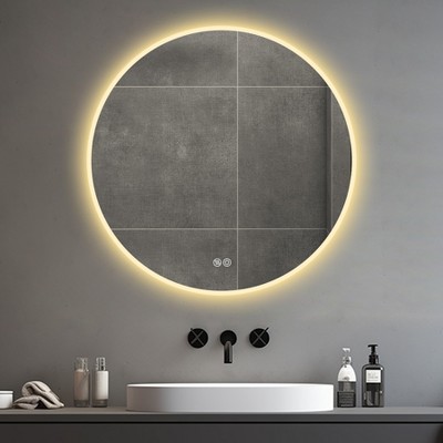 VYNXARIA 32"x32" LED Round Bathroom Mirror with Wall Mount Vanity, Anti-Fog, 3 Color Temperature Adjustable, Makeup Mirror for Bedroom,Bathroom