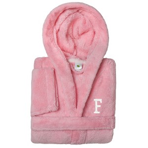 Personalized Linum Kids 100% Polyester SUPER PLUSH Double Brushed Hooded Bathrobe in White Bookman Font - 1 of 3