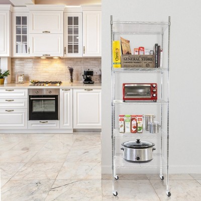 Adjustable 5-Tier Gray Metal Utility Shelf Rack with Wheels