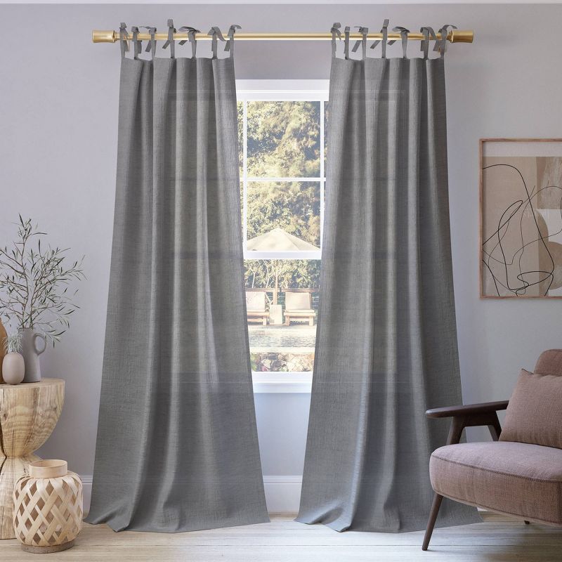 Bethany Slub Textured Linen Blend Sheer Tie Top Curtain Panel - No. 918, 1 of 10