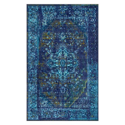 Reversible Blue Synthetic Persian Medallion Area Rug 6' x 9'