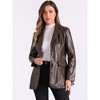 Allegra K Women's Faux Leather Button Down Notched Lapel Tie Waist Blazer Jackets with Pocket - 2 of 4