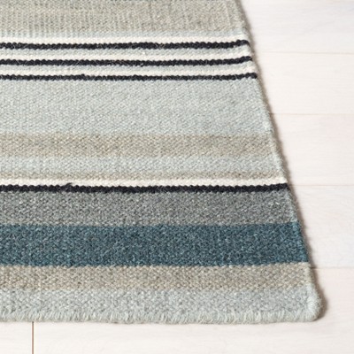 Gray and Blue Striped Wool Flat Woven Rug, 4' x 6'