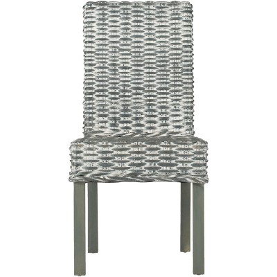 Transitional Gray White-Washed Parsons Side Chair with Cane Slat
