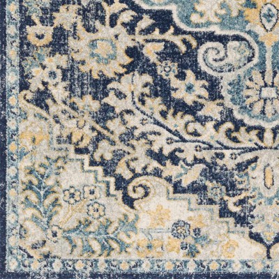 Kurnell Teal and Slate Blue Traditional Polypropylene Area Rug 6'7" x 9'