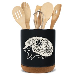Elanze Designs Kitchen Utensil Holder With Non Slip Cork Base Large 8 Inch Ceramic Storage Crock Forest Animal Countertop Organizer Floral Hedgehog - 1 of 4