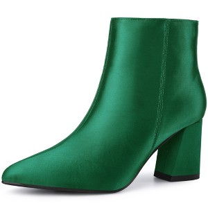 Perphy Women's Pointed Toe Zip-Up Satin Block Heel Ankle Boots - 1 of 3