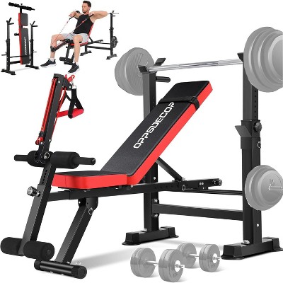 OPPSDECOR 660LBS 6 in 1 Foldable Weight Bench Set, Adjustable Strength Training Bench Press Set and Squat Rack, Workout Benches for Home Gym