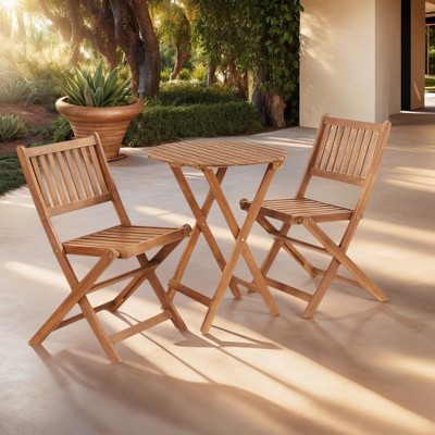 Whisen 3-Piece Acacia Wood Folding Bistro Set with Coffee Table and 2 Chairs