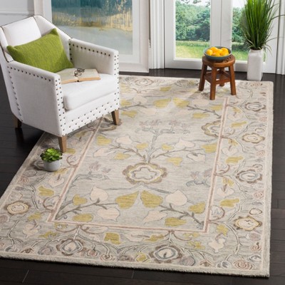 Hand-Tufted Light Gray Wool Floral 5' x 8' Area Rug