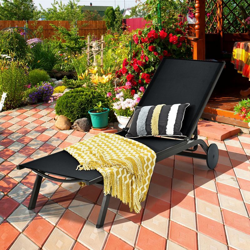 Costway Outdoor Lounge Chair Chaise Reclining Aluminum Fabric Adjustable Black, 1 of 11