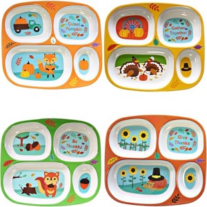 4E's Novelty Set of 4 Fall Thanksgiving Melamine Dinnerware Sets for Kids – Autumn Kids Plates With Dividers, BPA-Free Reusable  Kids Sectioned Plates - 1 of 4