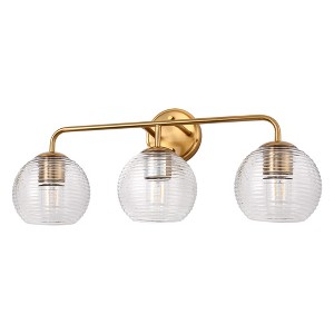 DORESshop 25 in. 3-Light Antique Brass Vanity Light with Globe Clear Glass Shad - 1 of 4
