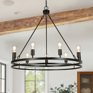 LNC Bohonicist  9-Light 39.1" Modern  Wagon Wheel Oversizded Chandelier,Black - 1 of 4