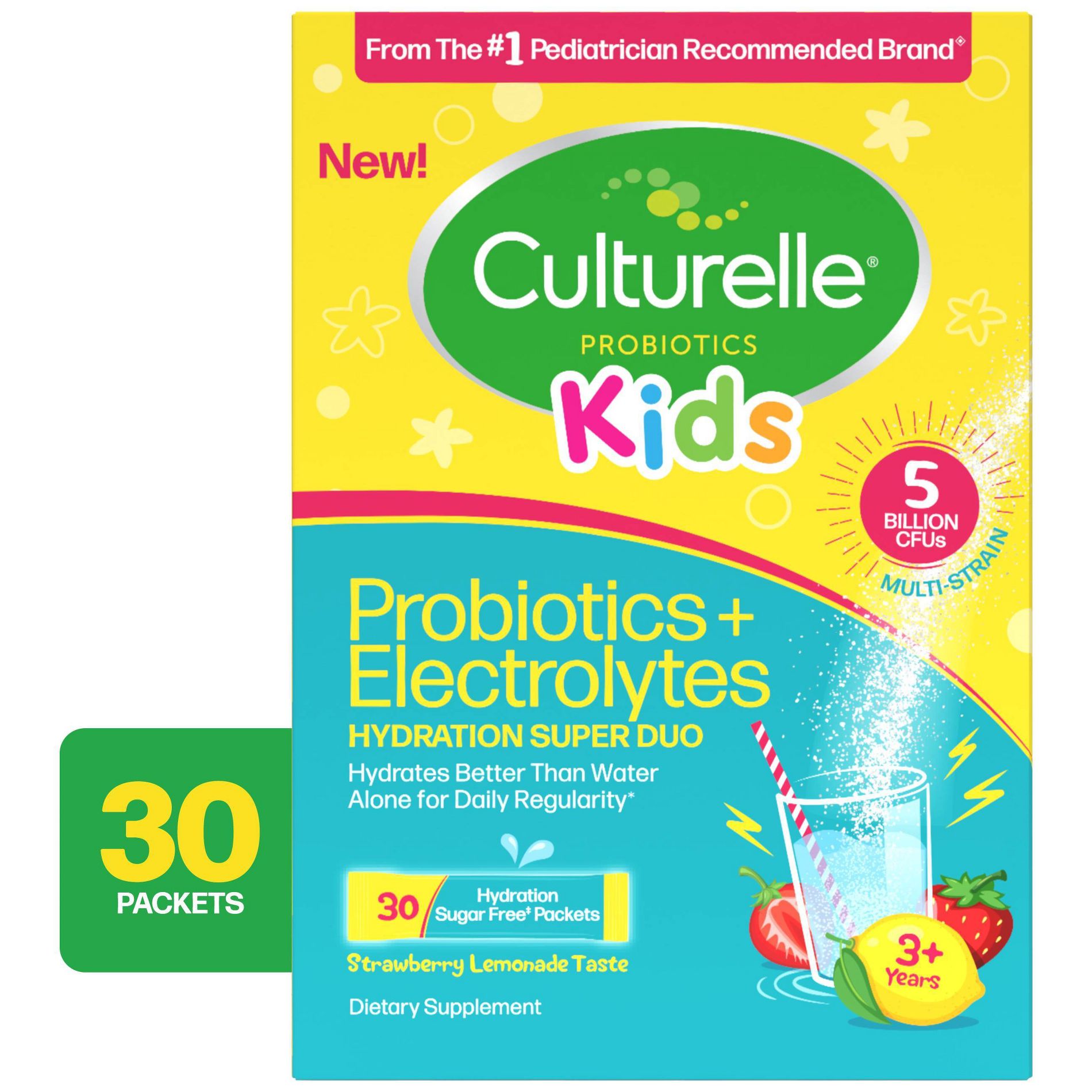 Culturelle Kids' Hydration Super Duo Probiotics + Electrolytes Powder - 30ct: 5 Billion CFUs