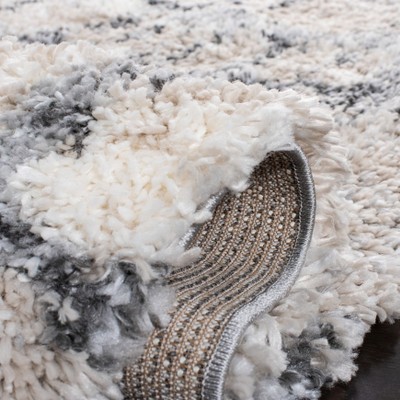Ivory and Grey Hand-knotted Shag Runner Rug