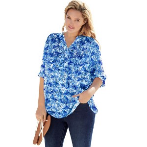 Woman Within Women's Plus Size Rayon 7-Day Three-Quarter Sleeve Tab-Front Tunic - 1 of 4