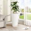 BENCMATE Tall Planters Large Round 2PCS Indoor Planter Pot, Simple Design Outdoor Garden Plastic Plant Flower Pot Cone Striped, White 13"*13"*23.6" - 2 of 4