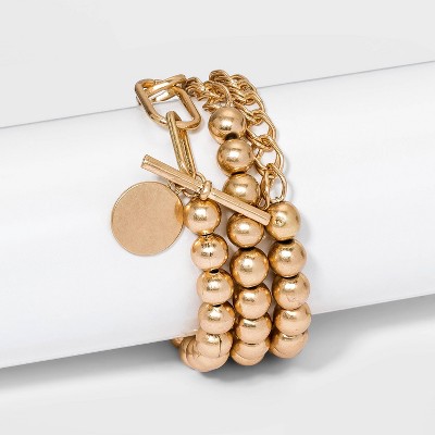 Gold Sun Stone and Crystal Bracelet Slide Ball Adjustment Chain