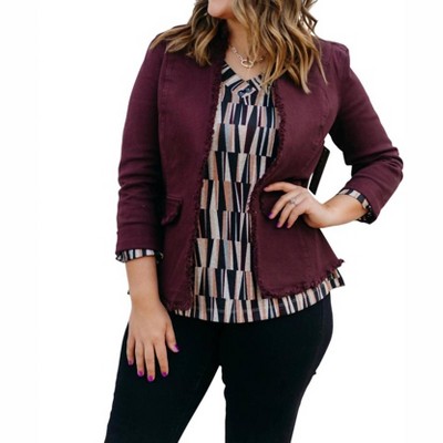 Women's Rolled Long Sleeve Stand Collar Open Front Jacket - Multiples