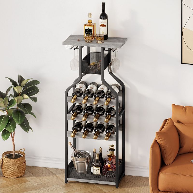 Whizmax Metal Wine Rack Wine Bottle Holders Stands Freestanding Floor, Wine Storage Organizer for Bar Kitchen Dining Living Room, Small Spaces, Grey, 1 of 10