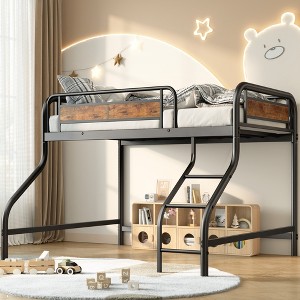 YOOCOZZ Twin Size Low Loft Bed with Stairs & Guardrail, Heavy, Spaces-Saving - Black - 1 of 4